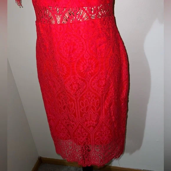 Lulus Remarkable Red Lace Dress/Shirt Sleeve/Cocktail/Size M - Picture 3 of 13